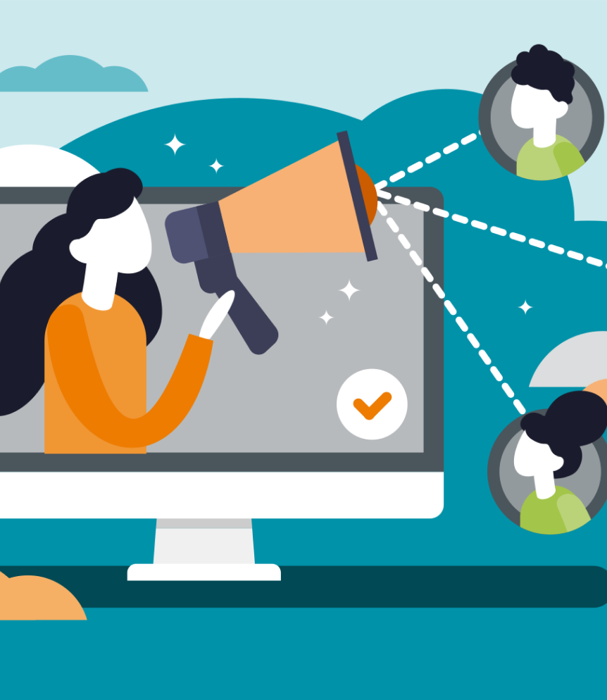 Personne qui parle dans un porte-voix