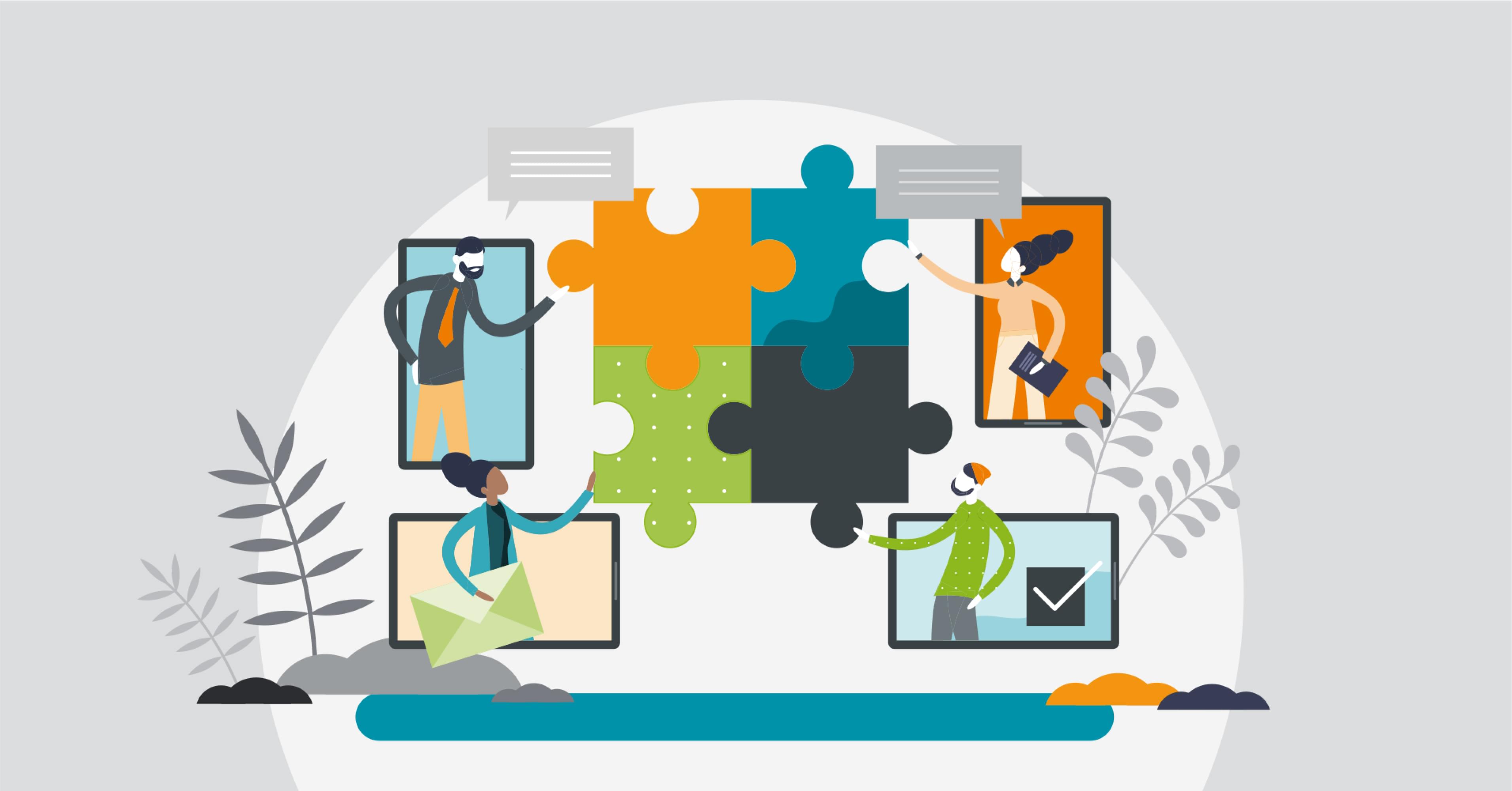 Personnes qui forment un puzzle